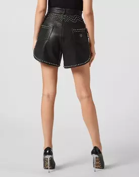 Винтажные кожаные шорты Philipp Plein, черный