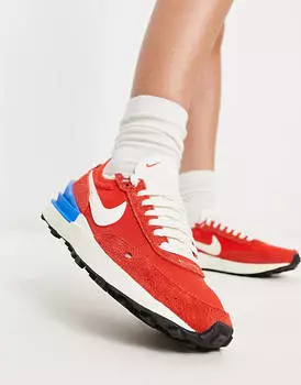 Винтажные красные кроссовки Nike Waffle One с синим фото