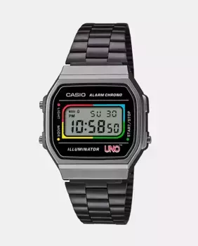 Винтажные мужские часы UNO Collaboration A168WEUC-1AER, черные стальные Casio