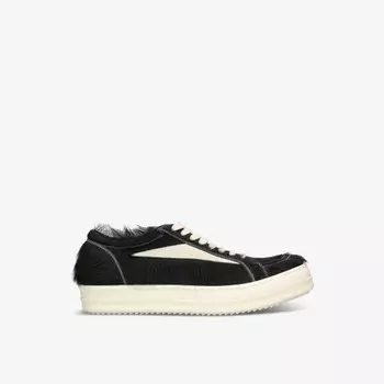 Винтажные низкие кроссовки из ворса пони с начесом Rick Owens, черный
