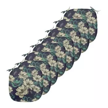 Винтажные подушки на обеденный стул ABAKUHAUS, цветы стрекозы, декоративная водонепроницаемая подушка с ремнями для кухонных сидений, 40 см x 40 см — упаковка из 8 шт., мятно-зеленый, темно-синий, черный