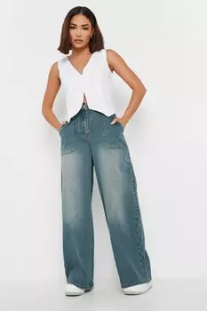 Винтажные широкие джинсы с накладными карманами Pixiegirl Petite, синий