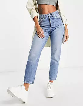 Винтажные синие джинсы средней выбеленности Stradivarius Mom Fit