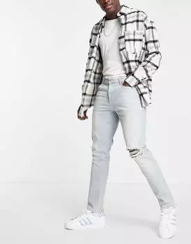 Винтажные светлые джинсы скинни ASOS DESIGN стрейч с прорезами на коленях