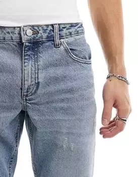 Винтажные зауженные джинсы с потертостями ASOS синего оттенка
