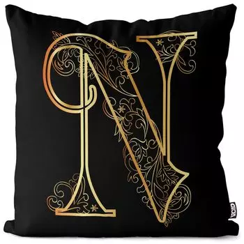 Винтажный чехол на подушку VOID N с буквенным принтом и цветочным принтом, полиэстер, водонепроницаемая подушка для улицы и дома. Размер: 80 x 80 см.