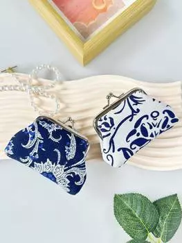 Винтажный кошелек для монет с застежкой и принтом