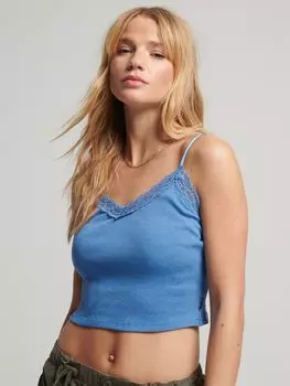 Винтажный кружевной топ на бретельках с мини-ребрышками Superdry, румяна синий марл