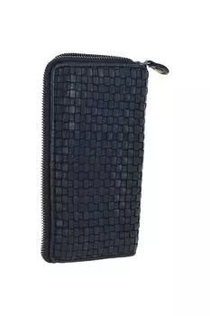 Винтажный плетеный кожаный кошелек на молнии вокруг большого кошелька для монет на 10 карт Ashwood Leather, темно-синий