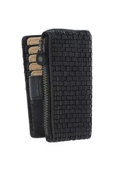 Винтажный плетеный кожаный кошелек среднего размера на 18 карточек Ashwood Leather, черный