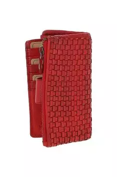 Винтажный плетеный кожаный кошелек среднего размера на 18 карточек Ashwood Leather, красный