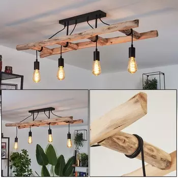 Винтажный потолочный светильник »Campo» из металла черного цвета и деревянной лестницы hofstein, серебро