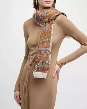 Винтажный шарф из кашемира с узором пейсли Saint Laurent, цвет Red Multicolor