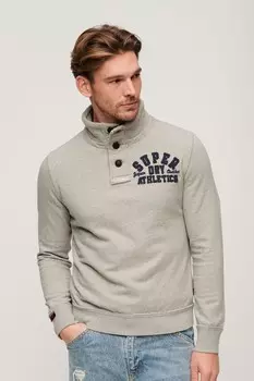 Винтажный спортивный свитер на пуговицах Superdry, серый