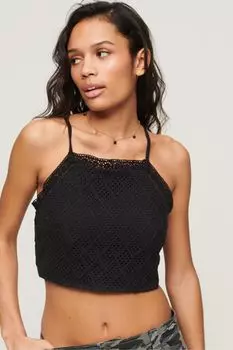 Винтажный топ крючком укороченного кроя Superdry, черный