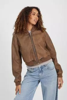 Винтажный укороченный бомбер из искусственной кожи "Benoite" Brave Soul, коричневый