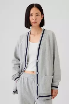 Винтажный университетский кардиган с длинными рукавами и большим карманом Gap, серый