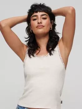 Винтажный жилет из органического хлопка с кружевной отделкой Superdry, овсяный крем-марл