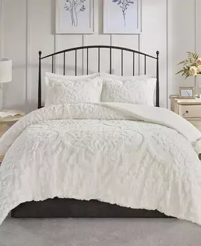 Виола Дамасская 3 шт. Комплект одеял, полный/размер королевы Madison Park, белый