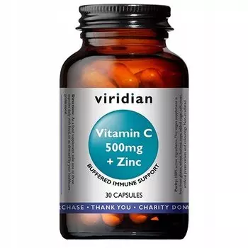 Viridian, Витамин С 500 мг с цинком, 30 капсул.