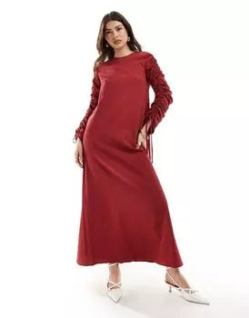 Вишнево-красное платье макси с жатыми рукавами и сборками ASOS DESIGN