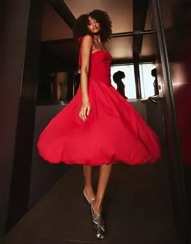 Вишнево-красное платье миди с завязками на плечах Amy Lynn Alexa