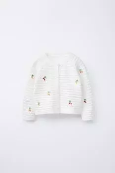 Вишневый вязаный кардиган ZARA, белый