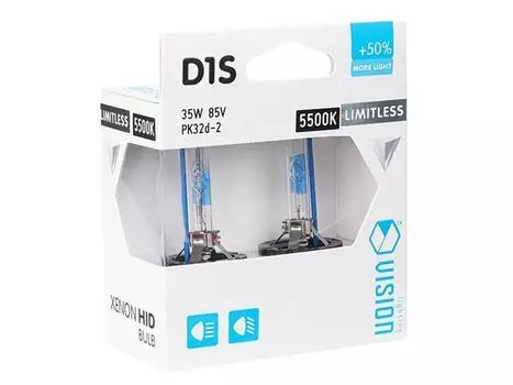 VISION D1S 5500K 85V 35W PK32d-2 +50% Безлимитные белые ксеноновые лампы, 2 шт.