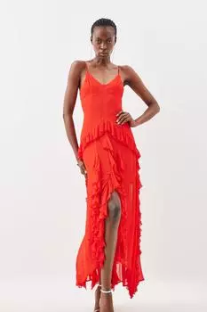 Вискоза Драма Макси с рюшами на бретелях Karen Millen, красный