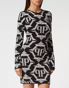 Вискоза и усилитель; Мини-платье с люрексом Шестигранник Philipp Plein, черный