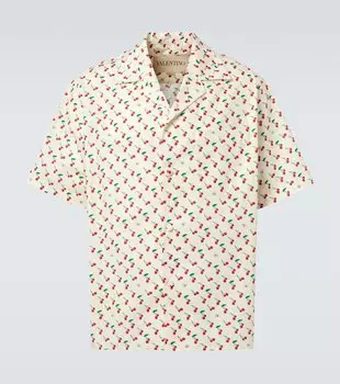 Вискозная поплиновая рубашка в стиле боулинг Cherryfic Valentino, Burro/ Rosso/ Verde