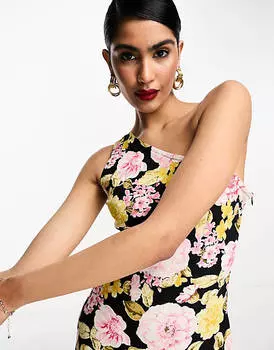 Вискозное платье миди на одно плечо с цветочным принтом ASOS DESIGN