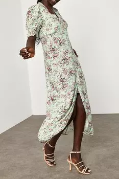 Вискозное платье на пуговицах цвета морской волны с узором 2YXK6-46328-58 XHAN