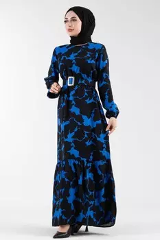 Вискозное платье с поясом Sevitli, синий