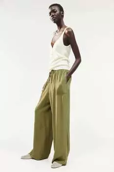Вискозные брюки на кулиске H&M, хаки
