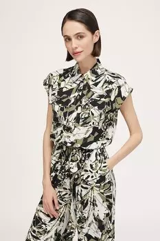 Вискозный комбинезон с галстуком Motivi, черный, белый, хаки