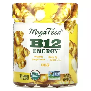 Витамин B12 MegaFood Energy, имбирь, 70 жевательных таблеток