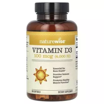 Витамин D3, 100 мкг (4000 МЕ), 360 мягких таблеток Naturewise