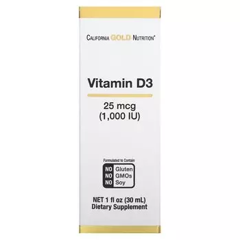 Витамин D3 25 мкг (1000 МЕ) 1 жидкая унция (30 мл) California Gold Nutrition