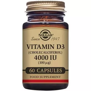 Витамин D3, 4000 МЕ, растительные капсулы, 60 капсул - холекальциферол для здоровья костей и зубов, мышечной функции и иммунитета - вегетарианский, Solgar