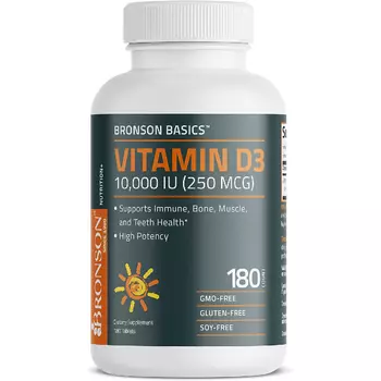 Витамин D3 Bronson Vitamin Year Supply for Healthy Muscle Function and Immune Support, 10 000 МЕ (250 мкг), 180шт