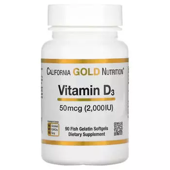 Витамин D3 California Gold Nutrition 50 мкг 2000 МЕ, 90 капсул