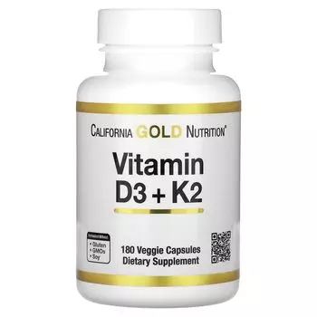 Витамин D3 + K2, 180 растительных капсул California Gold Nutrition