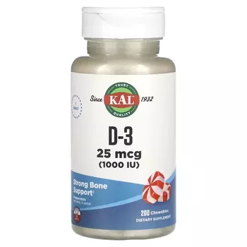 Витамин D3 KAL D-3 мята перечная 25 мкг 1000 МЕ, 200 таблеток