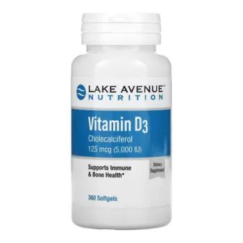 Витамин D3 Lake Avenue Nutrition, 125 мкг (5000 МЕ), 360 капсул