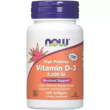 Витамин D-3, 2000 МЕ, мягкие таблетки, 240 шт. Now Foods