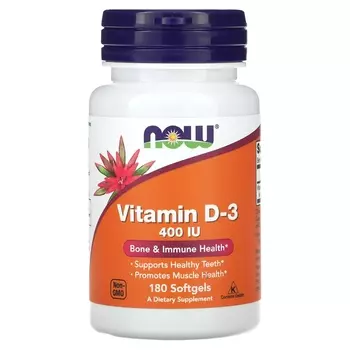 Витамин D-3 Now Foods 400 МЕ, 180 мягких таблеток