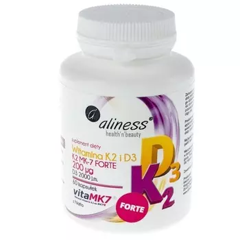 Витамин К2 Форте Mk-7 200 мкг от Натто + D3 60 капсул, Aliness