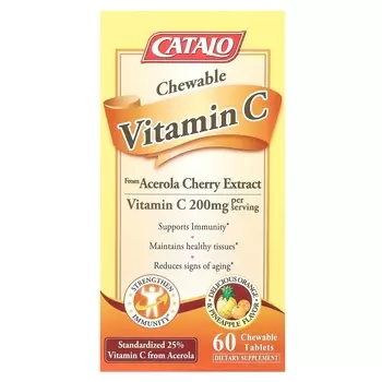 Витамин С Catalo Naturals со вкусом апельсина и ананаса 200 мг, 60 таблеток (100 мг на таблетку)