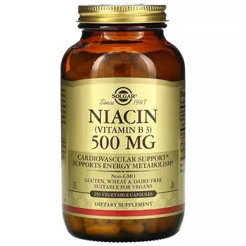 Витамин В3 Ниацин Solgar, 250 растительных капсул
